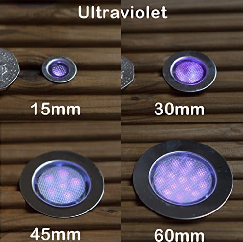 10 Ultimo Designs® LED Round Garden Deck / Kitchen Plinth Lights IP67 (15mm Ultraviolet)