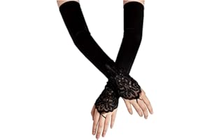 Nv Wang Guantes largos y negrosLargos GuantesGuantes de noche guantes de satén guantes largos de ópera guantes de baile 1920 guantes para mujeres niñas (sin dedos negro)