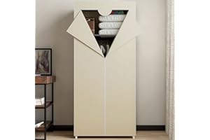 BAKAJI Armadio Guardaroba con Struttura Tubolare in Metallo, Mobile Salvaspazio con Rivestimento in Tessuto TNT, Zip di Chiusura e Asta Appendiabiti da Campeggio, 70 x 46 x 160 cm (Beige)