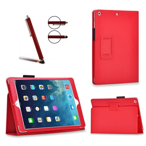 Preisvergleich Produktbild Invero® Executive Ledertasche umfasst Ständer Feature, Displayschutzfolie und Eingabestift Kugelschreiber für Apple Ipad Air / Ipad 5 5th Generation 2013 (Rot / Red)
