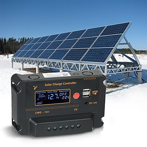 Anself Solar Panel Regler Laderegler 12V/24V 30A PWM mit 2 USB und LCD Display - 2