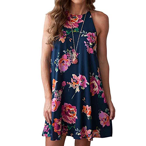 Damen Kleid!Sannysis Frauen Blumen Minikleid Ärmelloses Kleid (xl, Blau)
