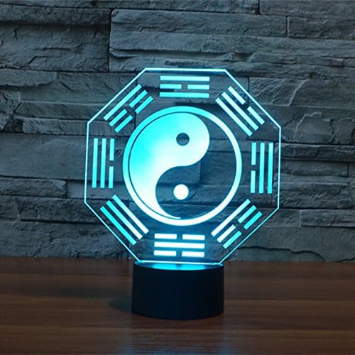 Taoism Eight Diagrams 3D Night Light Touch Table Desk Lamps, HAIYU 7 Color Changing Lights with Acrylic Flat & ABS Base & USB Charger