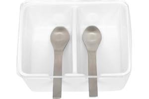 Kook Time Azucarero rectangular con doble compartimento de cerámica con tapa acrílica transparente y cucharillas de acero inoxidable, 13 x 10 x 6 cm, color Blanco