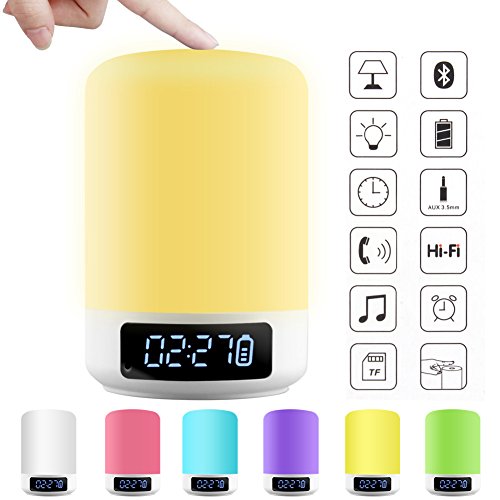 ACRATO Portable Bluetooth Lautsprecher Wireless Speaker mit TF Karte Funktion Lautsprecherlampe mit Farbewechsel Tischleuchte Wecker Mikrofon TouchsensorTragbar