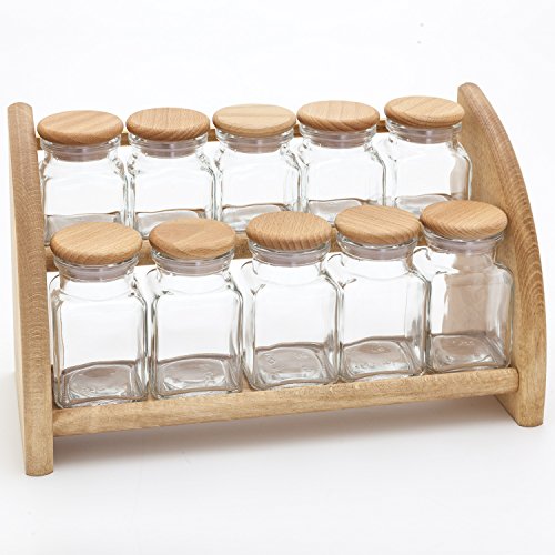 Holzfee Gewürzbord mit 10 Glas-Gewürzdosen (leer) Gewürzregal Gewürzständer - 2
