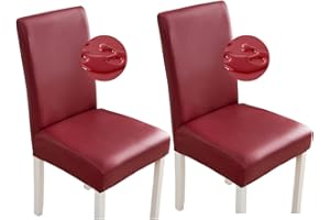 Bestenrose Stuhlhussen 2er/1er PU Leder Stuhlbezug wasserdichte Stretch Esszimmer Stuhlüberzug Stretch Stuhl Husse Universell Stuhlhussen Haus Büro Restaurant (2-Stück, Weinrot)