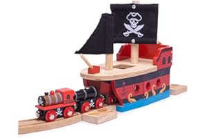 Bigjigs Rail Galleon Pirate Ship | Wooden Train Set Accessories | Kids Toy Gift Suitable for a 3 Year Old & Above | Compatible with Most Wood Railway Tracks | Educational Tool for Young Children