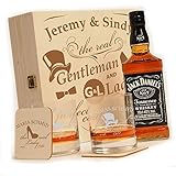 'Para el whisky de Set de regalo con el diseño de "Gentleman and Lady" grabado a pueden, necesitamos, de ellos siguientes datos: "Nombre de la dama" - "jahreszahl la dama" - "Nombre del Señor" - Año del Señor "