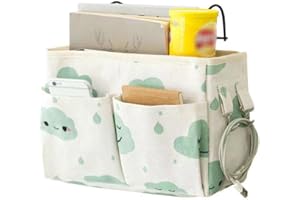 SHARHARGE Bedside Hanging Storage Bed Pocket,Bedside Organizer Hanging Baskets,Dormitory Bed Organiser Caddy Storage for Bed Rails, Sofa (Green Cloud)