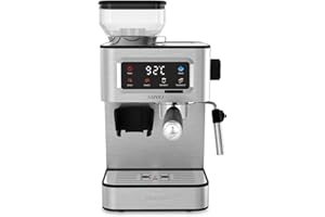 Prixton Machine à Café Expresso Napoli avec Moulin Intégré 22 niveaux, 20 Bars, 1350 W, Double Filtre, Vapeur Réglable, Compatible avec les Grains de Café, le Café Moulu et les Capsules