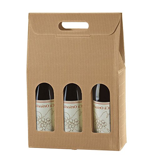 IMBALLAGGI ALIMENTARI PZ 20 Scatola Porta Bottiglia (3 Bottiglie) in Cartone Ondulato Box for Bottles Busta in Carta