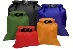 KUOU 5 Stück wasserdichte Aufbewahrungsbeutel, 1,5/2,5/3,5/4,5/ 6L Bootfahren Packsäcke 5 Farben Leicht Outdoor Trockener Sack Polyester Wassersport Säcken für Smartphone Kamera