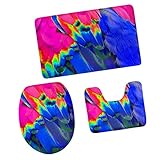 MagiDeal 3pcs Badematten Set Badezimmer Non-Slip Sockel Teppich + Deckel WC-Abdeckung + Badematte, Bunte Feder Muster - Bunte Feder # 4, 79x49cm