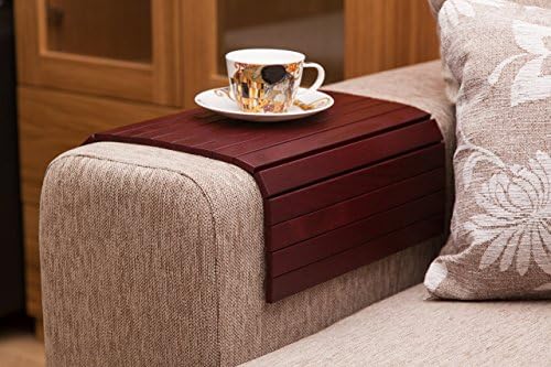 Wine Red Sofa Side Tray Table - Wood Armrest Tray – Sofa Tray Table - Surface For Coffee/Meals/Laptop - 22.5" x 14"
