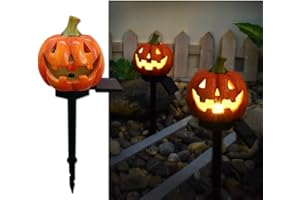 YZYOE LED Solar Pumpkin Head Ground Light, Halloween Outdoor Atmosphere Decoration lamp, Cute Resin Pumpkin Head Courtyard Landscape Lights.