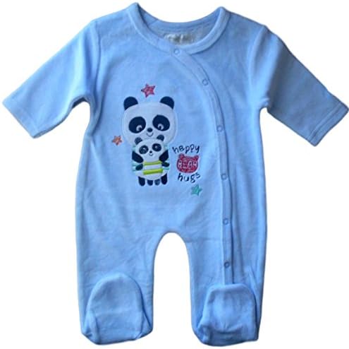 0-3 months - Baby Boys Light Blue Cute Panda Bears Velour Sleepsuit