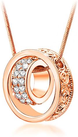 Women Necklace Fashion Jewelry Pendant Double Circles Wrapped in Austrian Crystals plated chain rose gold Plated For The Couple Valentine's gift