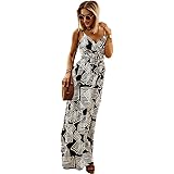 chuangminghangqi Vestito Casual Fiori Maniche Corta Ampia Elegante Cerimonia Cocktail Abito con Cintura Scollo a V Lungo Esti