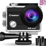 Crosstour Caméra de Sport 4K Wi-Fi Ultra HD Étanche 2 "LCD 30M Sous-marine 170° Grand-angle avec 2 Batteries Rechargeables 1050mAh et Kit d’accessoires pour Cyclisme Natation Plongée