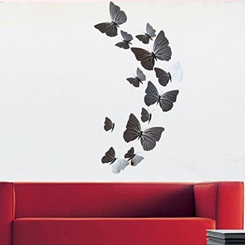 joyliveCY 3D Schmetterlinge im 3D-Style 12-Stück Wanddekoration mit Klebepunkten zur Fixierung Schwarz - 5