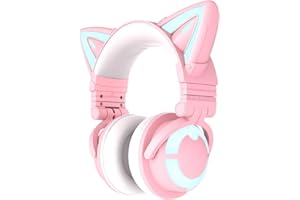 YOWU RGB Cat Ear Cuffia 3S Wireless 5.0 Gaming Headset con microfono integrato e illuminazione ed effetto personalizzabile tramite APP, cavo audio di ricarica di tipo C, per PC Mac Smartphone (rosa)