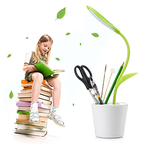 KOBWA Flexible Hals USB Touch Led Lampe mit Lampe Dreistufige Dimmer und Dekor Pflanze Bleistifthalter (Grüne) - 6
