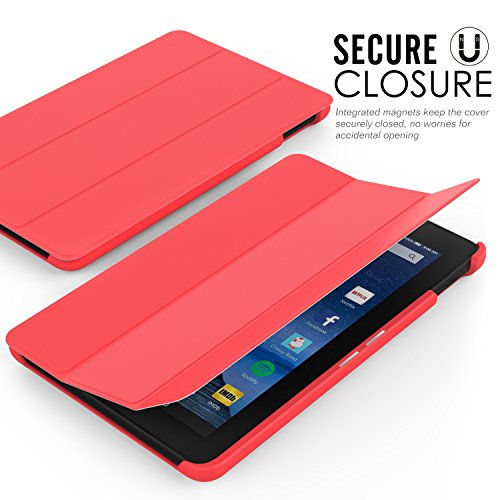 MoKo Fire 7 2015 Hülle – Ultra Slim Lightweight Schutzhülle Smart Cover Case mit Standfunktion für Amazon Fire 7.0 Zoll (5. Generation – 2015 Modell) Tablet, Rot - 2