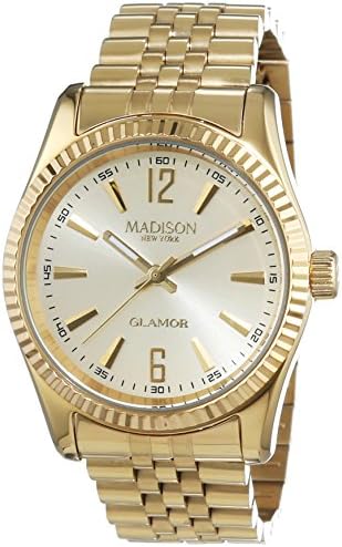 NEW YORK MADISON Unisex Quartz Watch with White Dial Analogue Display and Silver Stainless Steel Plated Bracelet Glamour L4791D1
