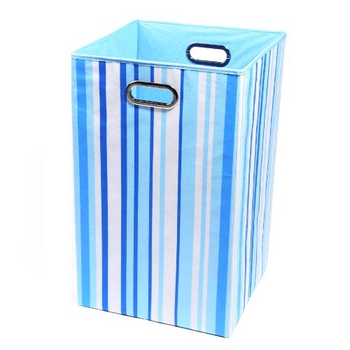 Modern Littles Folding Laundry Basket (Sky Stripes Canvas)