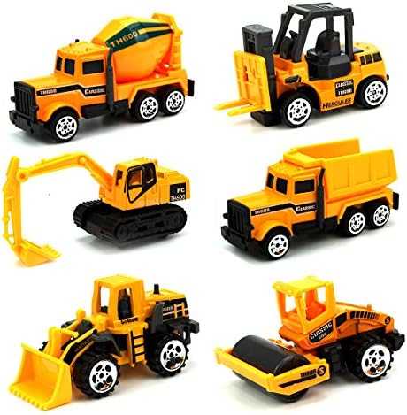 BeFun Early Engineering Vehicles die cast Construction Playset Toy Model of Dumper,Bulldozers,Forklift,Tank Truck,Asphalt Car and Excavator 6 Pack Assorted Mini Toy for Children Kids Boys and Girls