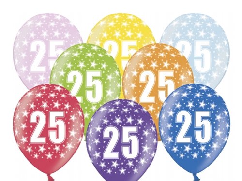 6 Luftballons 30 cm zum 25. Geburtstag - Zufällig gemischt aus 8 Farben - Kleenes Traumhandel®