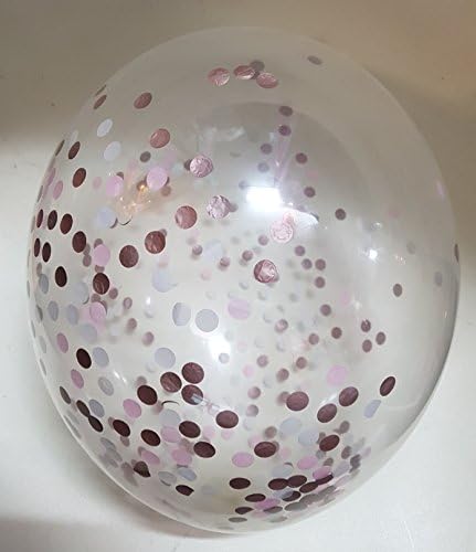 6 x Rose Gold, Pale Pink and White confetti balloon with FREE ribbon