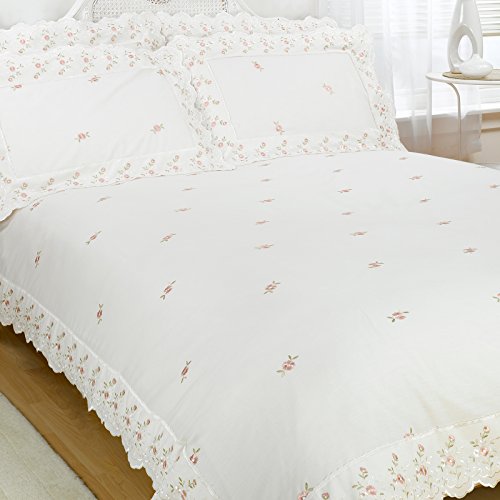 Just Contempo Broderie Anglaise Duvet Cover Set, Double, Cream