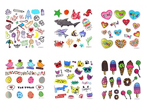 Grashine lungo e realistico Temp Tattoo 6pcs Cartoon tatuaggi per bambini adesivi tatuaggi finti in un Packagesetc.
