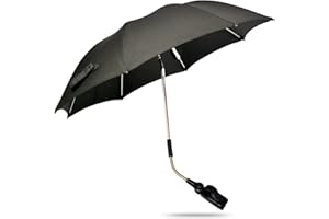 ZjRight Sombrilla para cochecito de bebé 50+ UV, 72 cm, con abrazadera de fijación ajustable y asa para cochecito de bebé, color negro