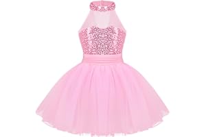 Freebily Vestito Ballerina Bambina Carnevale Top Paillettes Schiena Scoperta Tutu Danza Classica da Balletto Lago dei Cigni Dancewear Abito Pattinaggio Artistico