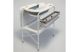 JOWY BATHBY | Bañera bebé con patas Multifuncional 6 en 1: Plegable con Soporte, con Cojín Reductor, Cambiador, Bandeja y Cesta Organizadoras, Desagüe con Tubo y Soporte para Ducha (Gris Pro)