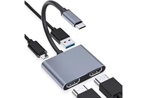 BKELHS USB C to Dual HDMI Adapter 4K 60hz, Type C to HDMI Splitter for 2 Monitors, 4 in 1 USB C Hub 2HDMI, USB 3.0, 100W PD, Extended Display for MacBook Air/Pro Thunderbolt 4, Multiport Two Screen Dongle