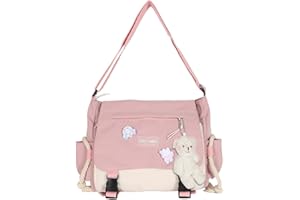 DKIIL NOIYB Kawaii torba crossbody z kawaii niedźwiedź wisiorek dla dziewcząt na co dzień kawaii torba kurierska płócienne torby hobo z wieloma kieszeniami kawaii torba dla kobiet