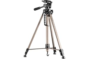 Mantona Basic Travel Pro II Photo Tripod - Lightweight and Compact Aluminium Tripod Video Tripod with Quick Release Plate, Height 55 to 146 cm, Load Capacity 3 kg, Light 1.07 kg, Bronze with Bag