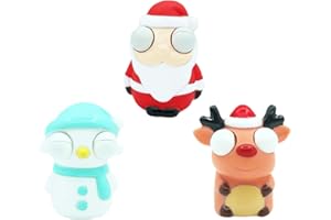 HONGCI 3Pc Funny Christmas Santa Deer Snowman Pinch Toy Squishy Squeeze Toy with Pop Out Eyes,Eye Popping Stress Toys,Novelty Fidget Toy Xmas Stocking Fillers for Kids Boys Girls Adult Birthday