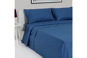 LARA MORADA - Set Completo Lenzuola Matrimoniali, 100% Cotone, Made In Italy, Tinta Unita, Per Letto Matrimoniale 2 Posti, Blu