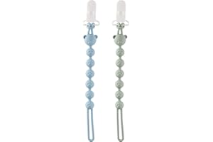 XNBTFK 2 Pack Silicone Dummy Clip, Secure Dummy Clip for Boys & Girls, Baby Dummy Clip with Soft Bear Design, Fits Pacifiers & Teething Toys, Blue & Green Colours