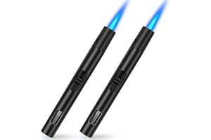 LCFUN Jet Lighter Windproof Gas Lighter Refillable Butane Torch Lighter Long Reach Flame Fire Lighter for Candle, BBQ, Kitchen, Fireplaces (2 Pack Black) (Without Gas Fuel)