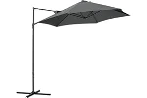 Outsunny 2.5M Garden Cantilever Parasol, Offset Roma Patio Umbrella Hanging Sun Shade Canopy Shelter with 360° Rotation and Cross Base