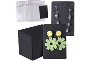 LUXIREMI Lot de 100 cartes de présentation pour boucles d'oreilles - Contient 50 cartes de support de boucles d'oreilles en papier kraft - 50 sacs de rangement auto-adhésifs pour cadeau - Pour bricolage - Noir