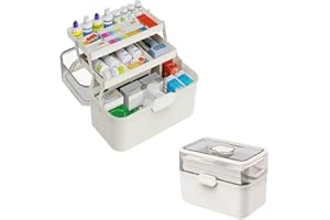 LIKEUDO 38 * 21 * 27cm 3 Schicht Weiß Tragbare Erste Hilfe Medizinbox Box Medizin Aufbewahrungsbox Medizinkoffer Organizer Hausapotheke Aufbewahrung Kasten Medizin Koffer Medikamentenbox