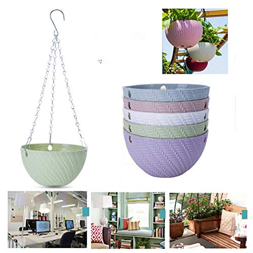 Dproptel 5 Pack Hanging Planter Basket Indoor/Outdoor Hanging Flower Pots Plants Holder Hanger Weave Pattern Design with Chain Hooks for Home Decor - 5 Colors