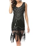 gatsby party münchen Flapper, Swing Hey~Yo Damen 1920er Gatsby Pailletten Art Deco Scalloped Saum Inspiriert Flapper-Kleid Partykleider Schwarz Abendkleid Gatsby Kleid, 34-36 (Herstellergröße S)